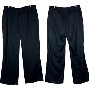 J. Jill 100% Linen Black Wide Leg Trouser Pants Plus Size 14 Coastal Office Norm